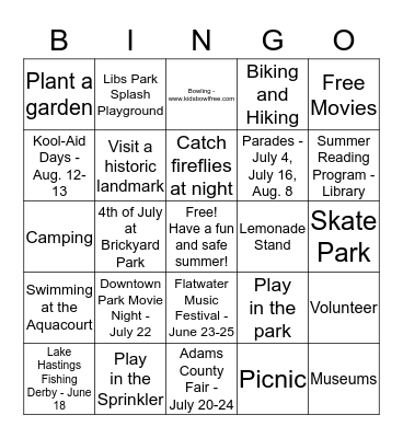 Summer Fun in Hastings Bingo Card