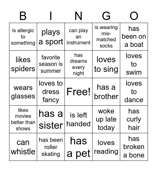 Get to Know You Bingo Card