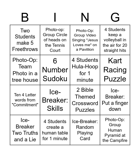 COMMIT Team Challenge Bingo Card