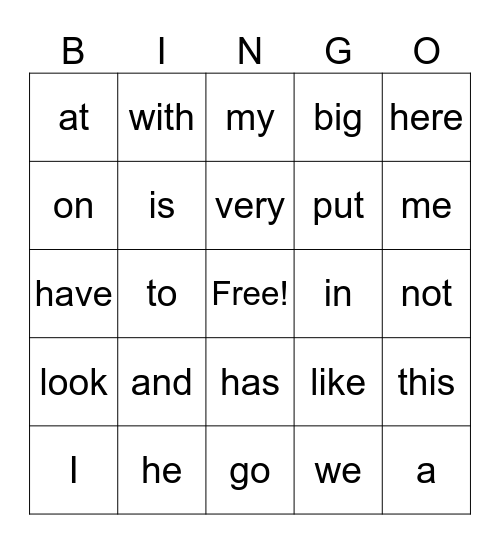 Sight Words Orange (1-57) Bingo Card