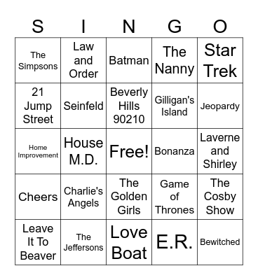 TV Theme Show Songs Bingo Card