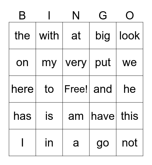 Sight Words (Orange 1-57) Bingo Card