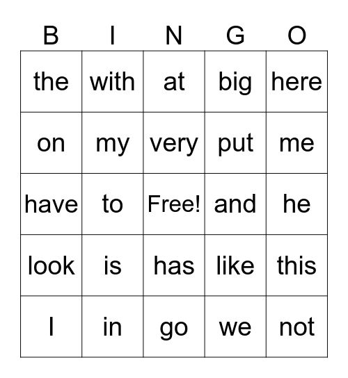 Sight Words (Orange 1-57) Bingo Card