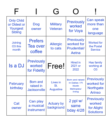 Fun In Good Order! Bingo Card