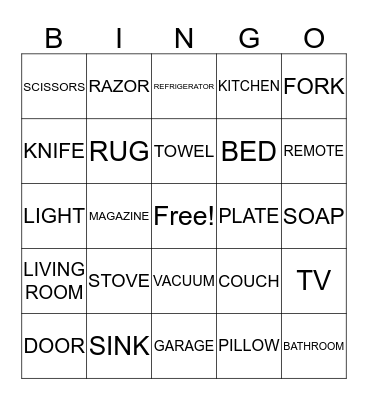 AROUND THE HOUSE Bingo Card