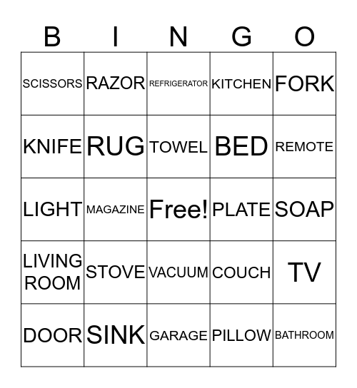 AROUND THE HOUSE Bingo Card