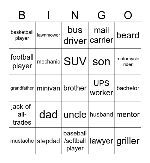 Father-Daughter Sweetheart Dance Bingo Card