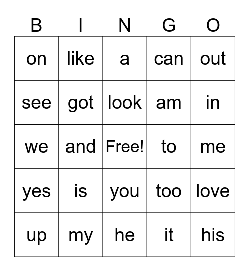Sight Words (Green 1-17) Bingo Card