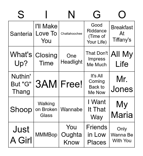 90s Bingo Card