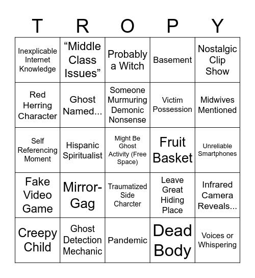 Found Footage Bingo Card