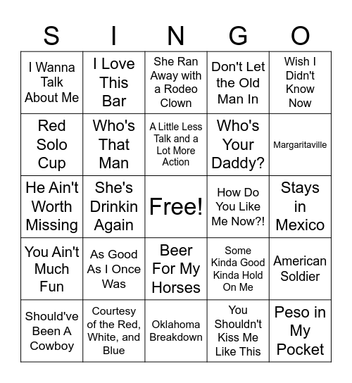 Toby Keith Bingo Card