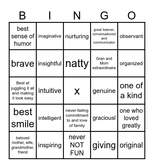 Tribute to our Bingo Queen Bingo Card