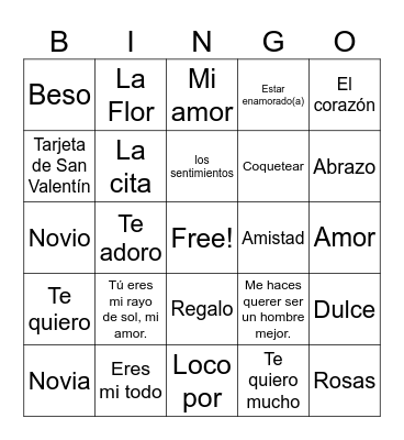 Valentine's BINGO! Bingo Card