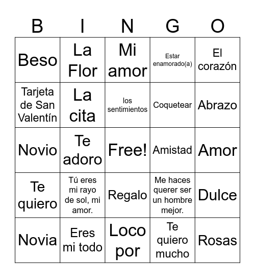 Valentine's BINGO! Bingo Card