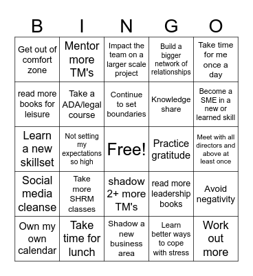 Laura's Bingo Goals Bingo Card