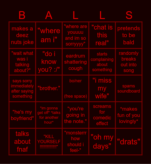 BOSS IN VC BINGO LET'S GO!!!!!!!!!!!!!!!!! Bingo Card