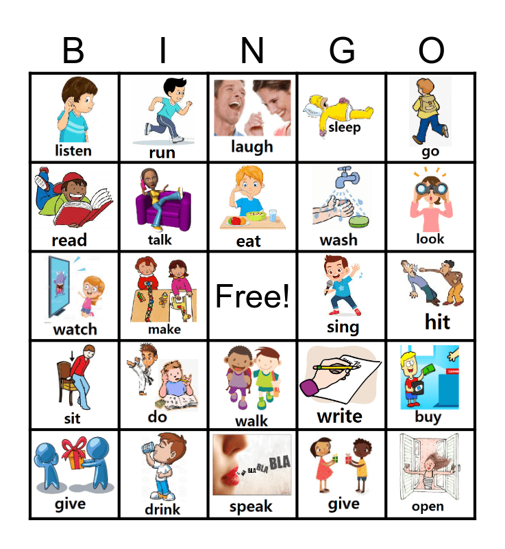 Present Continuous Bingo Card