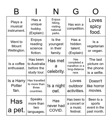 ICE BREAKER BINGO Card