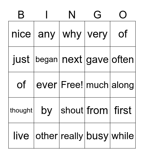 Sight Words (Green102-130) Bingo Card