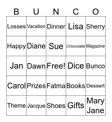 Bunco Bingo Card