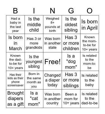 Baby shower bingo Card