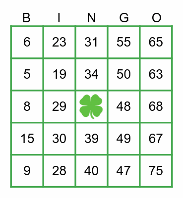 St. Patrick's Day Bingo Card