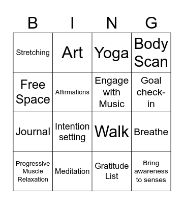 Mindfulness Bingo Card