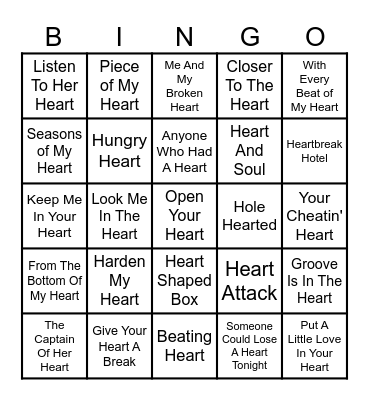 "Heart" Bingo Card
