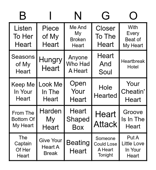 "Heart" Bingo Card