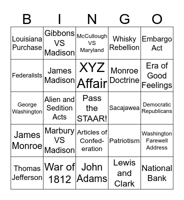 Early Republic Bingo Card