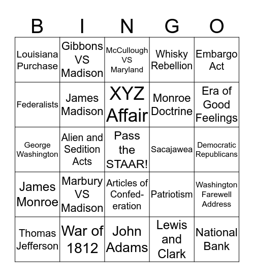 Early Republic Bingo Card