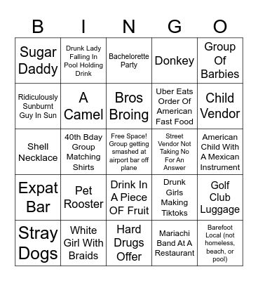 Mexican Vacation Bingo Card