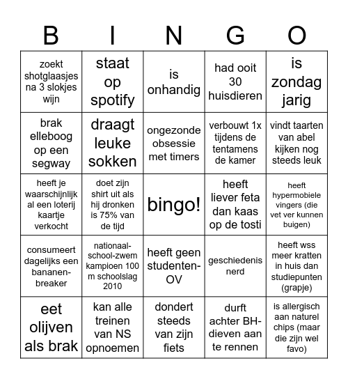 Reisgenotenbingo Card