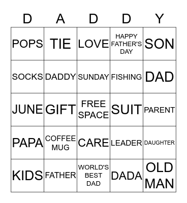 Happy Father's Day Bingo Card