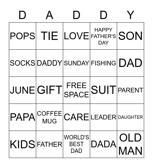 Happy Father's Day Bingo Card