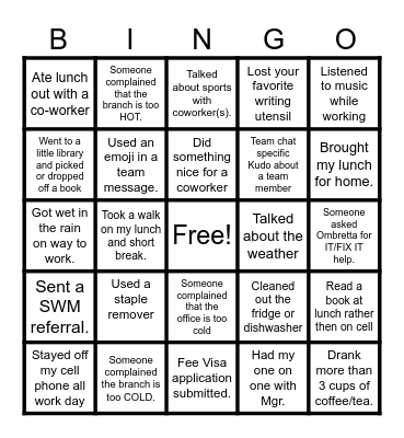 Workplace Bingo Card