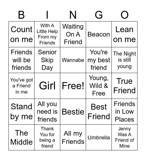 friendship! 🌟 Bingo Card