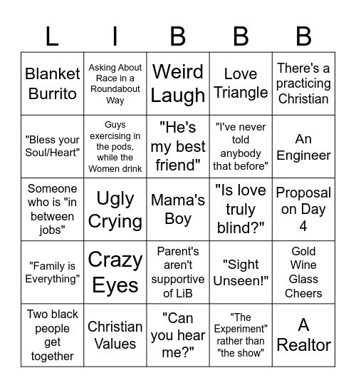 Love is Blind Season 6 Bingo Card