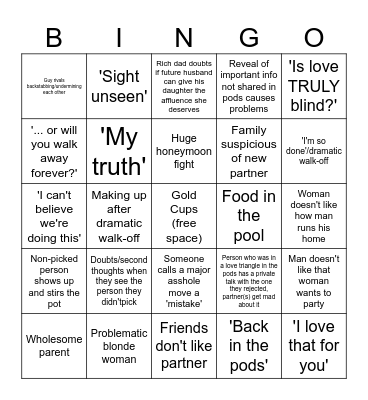 Love is Blind BINGO Card