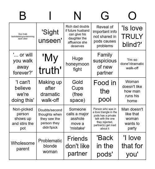 Love is Blind BINGO Card