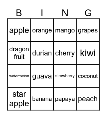What fruits HAVE YOU GOT? Bingo Card