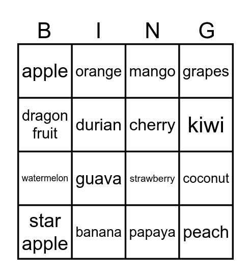 What fruits HAVE YOU GOT? Bingo Card