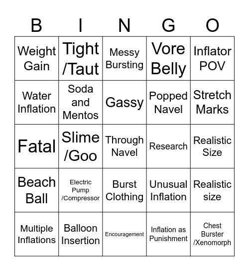 Big Belly Bingo Card