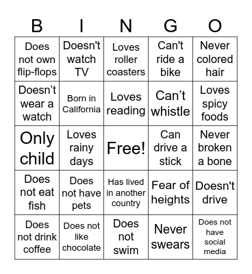 Ice Breaker Bingo Card