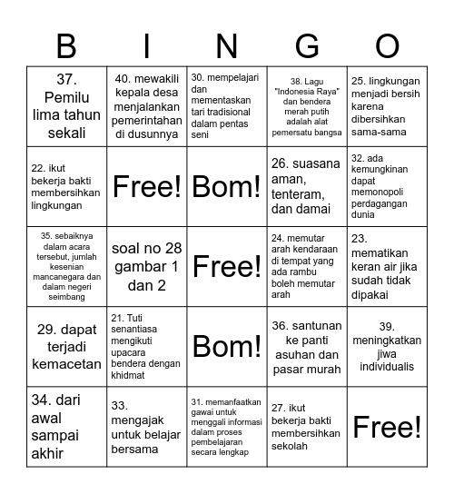 Simulasi US PPKn Bingo Card