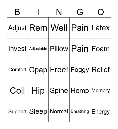 Great Sleep Bingo Card