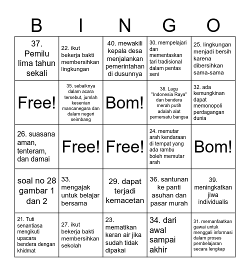 Simulasi US PPKn Bingo Card