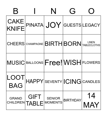 MARRITA'S FIRST BINGO GAME Bingo Card