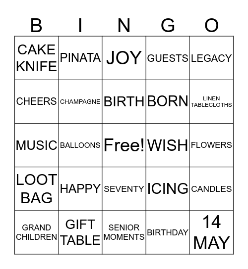 MARRITA'S FIRST BINGO GAME Bingo Card