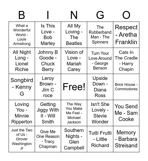 Musical Bingo Card